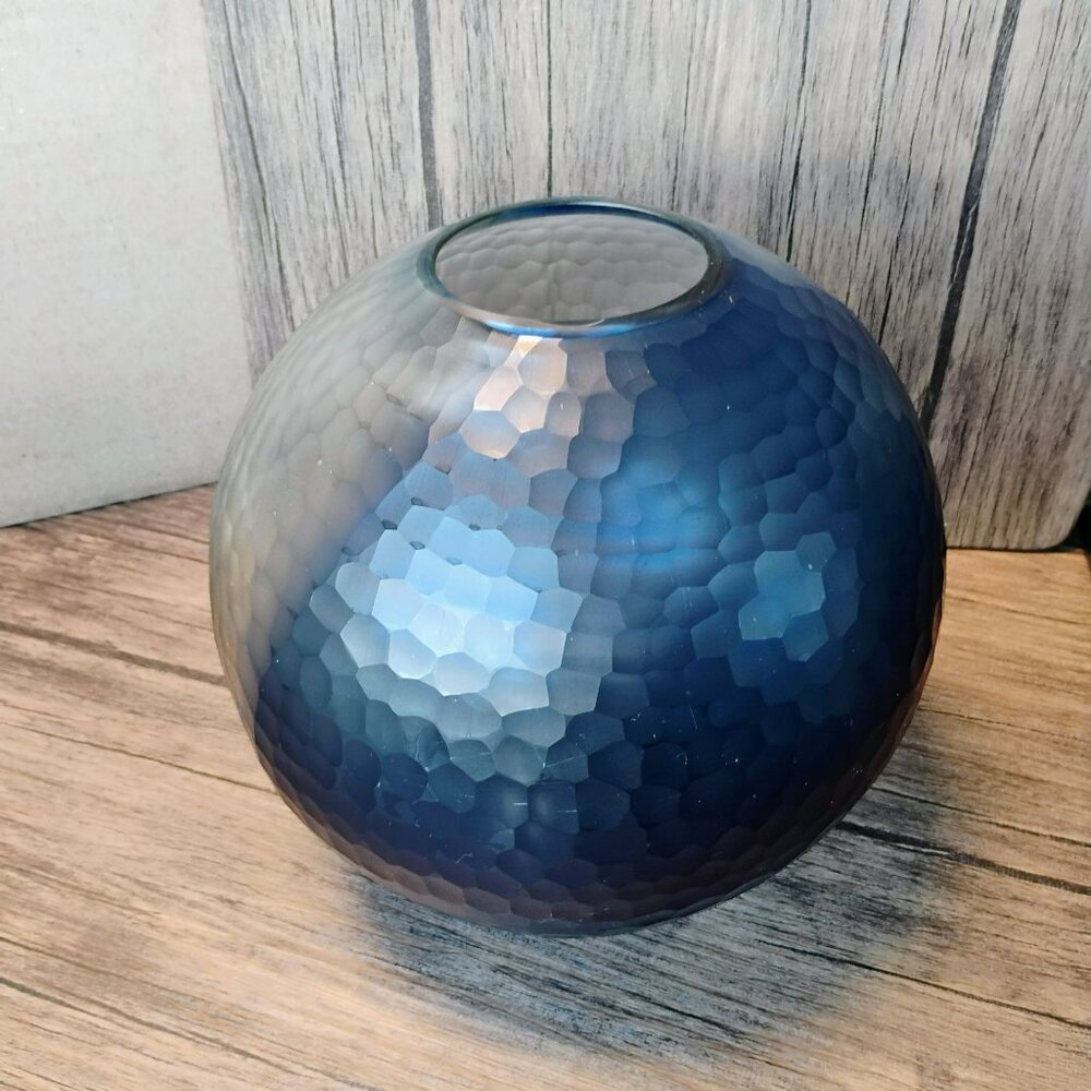Ethan Allen Handcrafted Blue Ombre Glass Vase, 10" Centerpiece Spherical Design